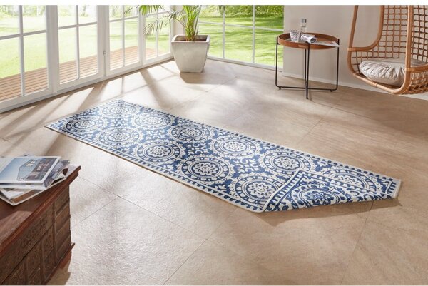 Modro-smetanova preproga za zunanjo uporabo NORTHRUGS Jardin, 80 x 350 cm