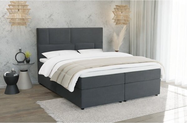 Temno siva boxspring postelja s prostorom za shranjevanje 140x200 cm Lola – Ropez