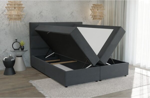 Temno siva boxspring postelja s prostorom za shranjevanje 140x200 cm Lola – Ropez