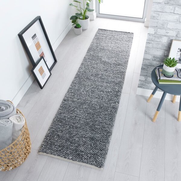 Temno siv ročno tkan tekač iz mešanice volne 60x230 cm Minerals – Flair Rugs