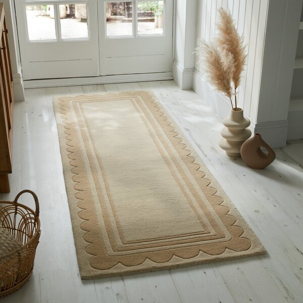 Ročno tkan volnen tekač v naravni barvi 80x230 cm Lois Scallop – Flair Rugs