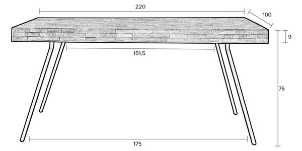 Jedilna miza iz masivnega tika 100x220 cm Suri – White Label