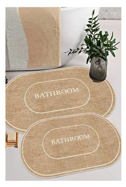 Rjavo-kremno bele kopalniške preproge v kompletu 2 ks 60x90 cm Jute Look – Mila Home