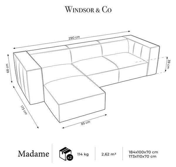 Temno rjava usnjena kotna zofa (levi kot) Madame - Windsor & Co Sofas