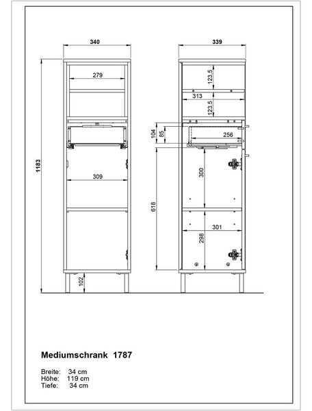 Bela visoka kopalniška omarica v hrastovem dekorju 34x118 cm Loria - Germania