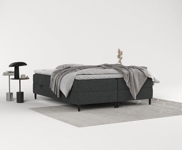 Temno siva boxspring postelja s prostorom za shranjevanje 140x200 cm Malte – Maison de Rêve