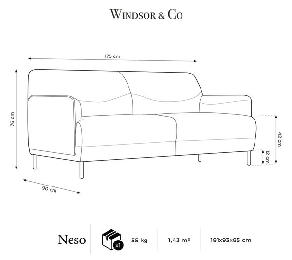 Rjav usnjeni komplet Windsor & Co Sofas Neso, 175 x 90 cm