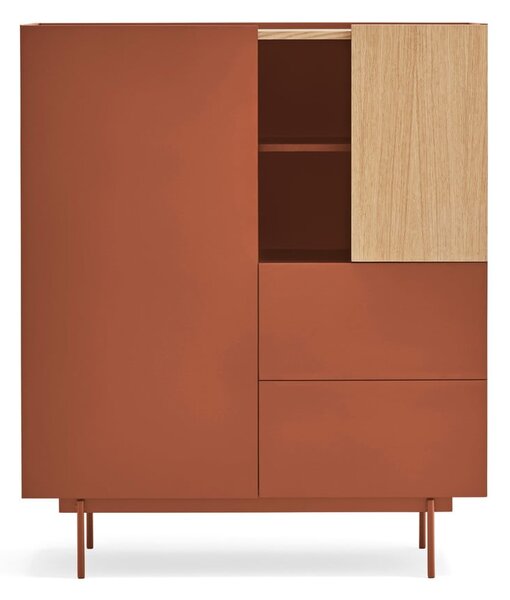 Opečnato oranžna/naravna visoka komoda v hrastovem dekorju 100x120 cm Otto – Teulat