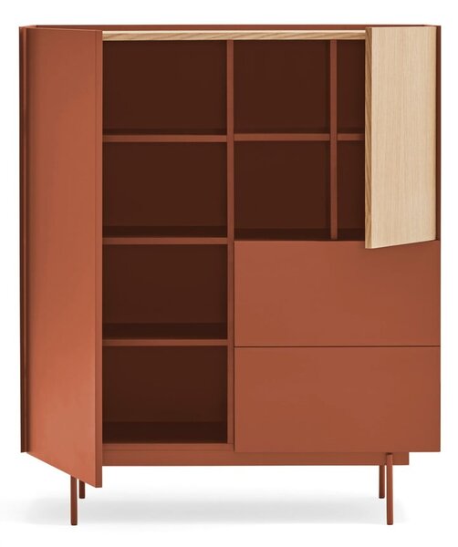 Opečnato oranžna/naravna visoka komoda v hrastovem dekorju 100x120 cm Otto – Teulat