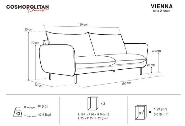 Svetlo siva zofa Cosmopolitan Design Vienna, 160 cm