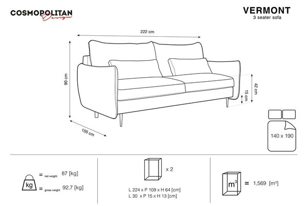 Petrolej zelen raztegljiv kavč s prostorom za shranjevanje Cosmopolitan Design Vermont