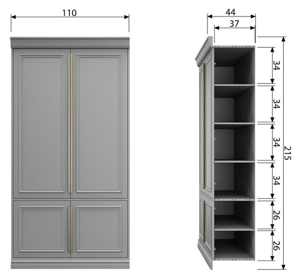 Svetlo siva garderobna omara iz masivnega bora s krilnimi vrati 110x215 cm Organize – BePureHome