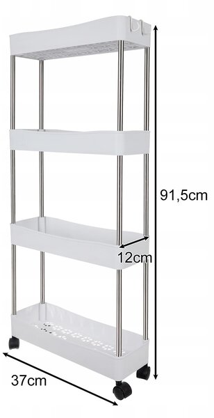 Mobilni kopalniški regal na kolesih 91cm 4 police inox bel