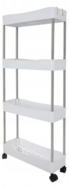 Mobilni kopalniški regal na kolesih 91cm 4 police inox bel