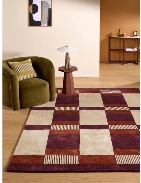 Bordo rdeča/kremno bela ročno tkana preproga iz recikliranih vlaken 120x170 cm Franka – MADE