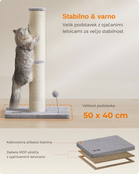 Praskalnik za mačke SIMBA, 50x40x85 cm, siva/bež Feandrea