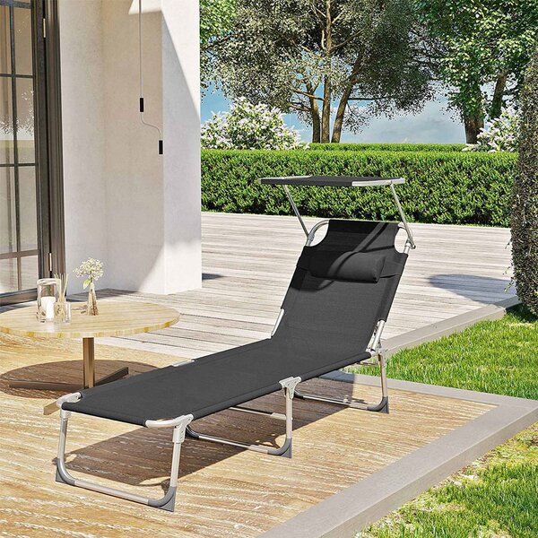Vrtni ležalnik LAGUNA z nastavljivo senco, 193x53x29cm, črna SongmicsHome