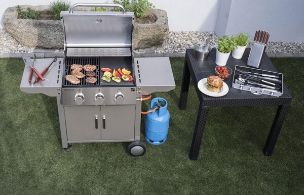 Plinski žar OKLAHOMA BBQ, 3 gorilniki, z redukcijskim ventilom, srebrna Penta CZ