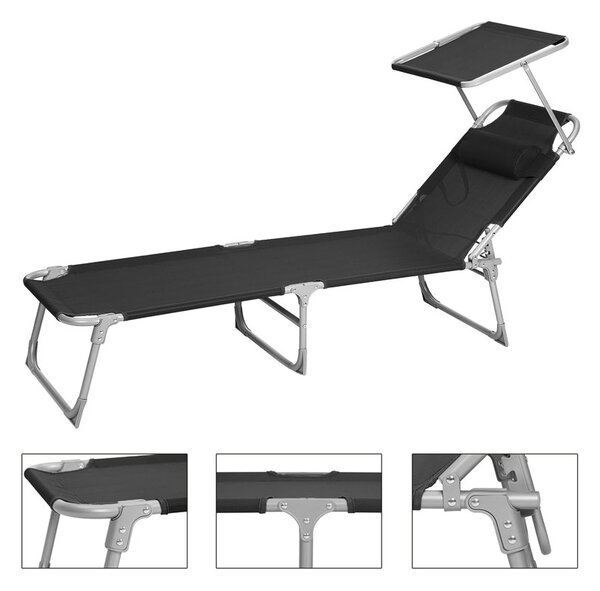 Vrtni ležalnik LAGUNA z nastavljivo senco, 193x53x29cm, črna SongmicsHome