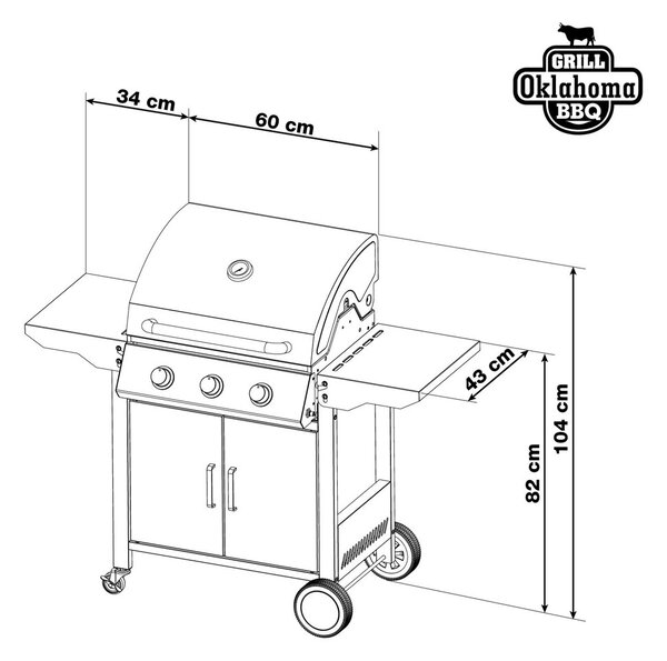 Plinski žar OKLAHOMA BBQ, 3 gorilniki, z redukcijskim ventilom, srebrna Penta CZ