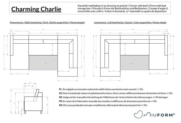 Siva raztegljiva kotna sedežna garnitura (desni kot/v obliki črke "U") Charming Charlie – Miuform