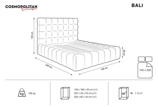 Svetlo siva oblazinjena zakonska postelja s prostorom za shranjevanje in letvenim dnom 140x200 cm Bali – Cosmopolitan Design