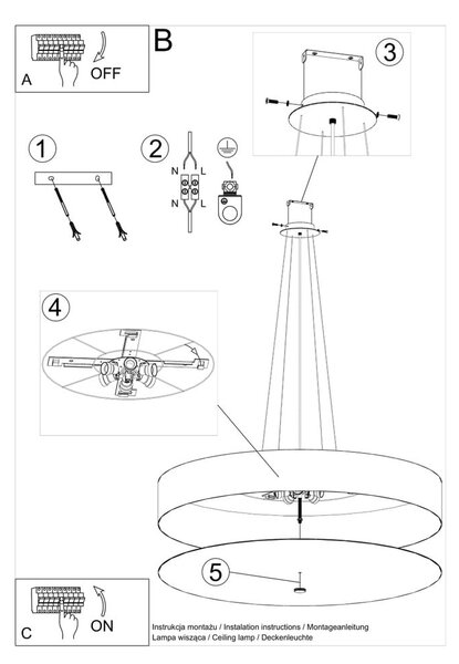 Črna viseča svetilka s tekstilnim senčnikom ø 100 cm Herra – Nice Lamps