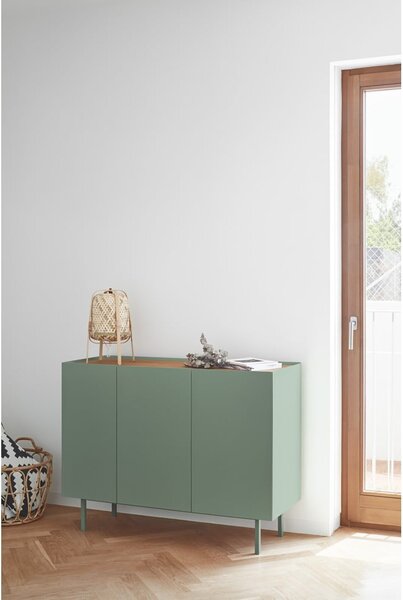 Zelena nizka komoda v hrastovem dekorju 110x85 cm Arista – Teulat
