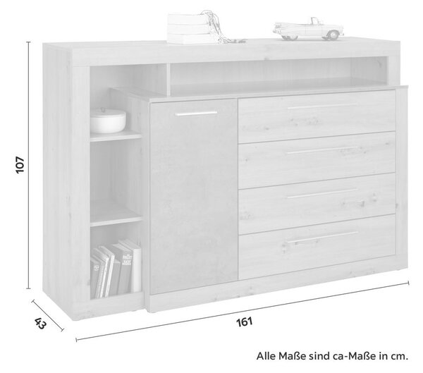 Modern Living Široka Komoda Chanton, Siva, Barva Hrasta