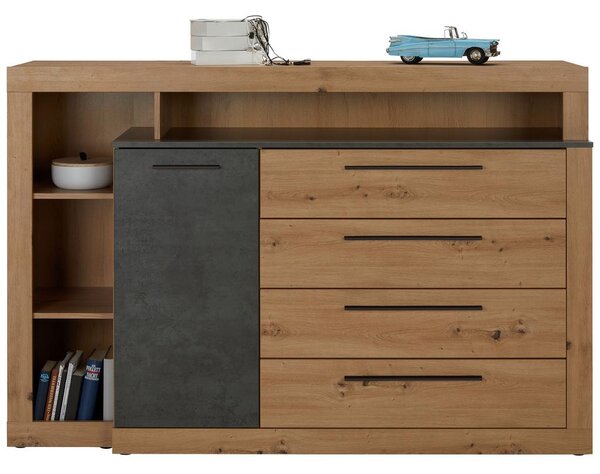 Modern Living Široka Komoda Chanton, Siva, Barva Hrasta