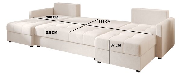 AKCIJA Raztegljiva sedežna garnitura v obliki U VENORIA 285x146 cm, bež + 2 blazini GRATIS II. kakovost