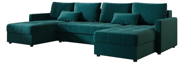 Petrolej raztegljiva sedežna garnitura v obliki U VENORIA, 285x146 cm + 2 blazini GRATIS