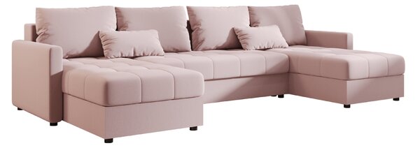 AKCIJA Raztegljiva sedežna garnitura v obliki črke U VENORIA 285x146 cm, puder roza + 2 blazinici BREZPLAČNO II. kakovost