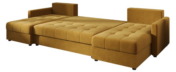 Gorčična raztegljiva sedežna garnitura v obliki U VENORIA, 285x146 cm + 2 blazini GRATIS