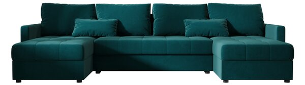 Petrolej raztegljiva sedežna garnitura v obliki U VENORIA, 285x146 cm + 2 blazini GRATIS