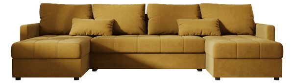 Gorčična raztegljiva sedežna garnitura v obliki U VENORIA, 285x146 cm + 2 blazini GRATIS