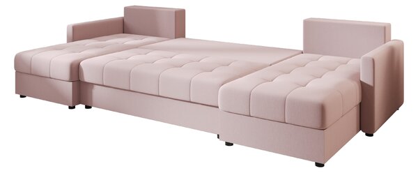 AKCIJA Raztegljiva sedežna garnitura v obliki črke U VENORIA 285x146 cm, puder roza + 2 blazinici BREZPLAČNO II. kakovost