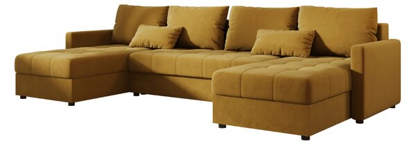 Gorčična raztegljiva sedežna garnitura v obliki U VENORIA, 285x146 cm + 2 blazini GRATIS