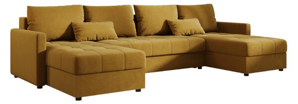 Gorčična raztegljiva sedežna garnitura v obliki U VENORIA, 285x146 cm + 2 blazini GRATIS