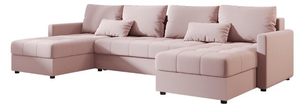 AKCIJA Raztegljiva sedežna garnitura v obliki črke U VENORIA 285x146 cm, puder roza + 2 blazinici BREZPLAČNO II. kakovost