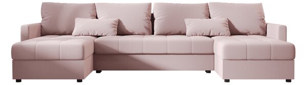 AKCIJA Raztegljiva sedežna garnitura v obliki črke U VENORIA 285x146 cm, puder roza + 2 blazinici BREZPLAČNO II. kakovost