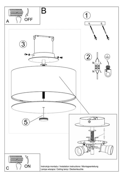 Bela stropna svetilka s tekstilnim senčnikom ø 30 cm Herra – Nice Lamps