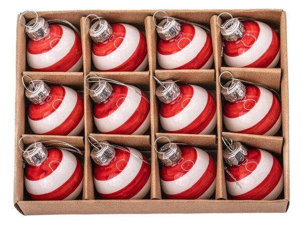 Stekleni ročno izdelani božični okraski v kompletu 12 ks ø 3 cm Bauble Stripe – Sass & Belle