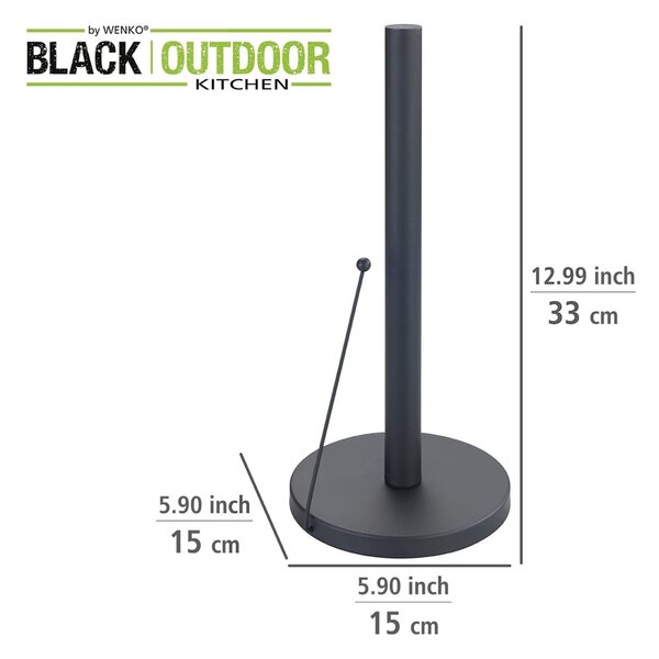 Črno kovinsko držalo za kuhinjske brisače Wenko Black Outdoor Kitchen Clayton