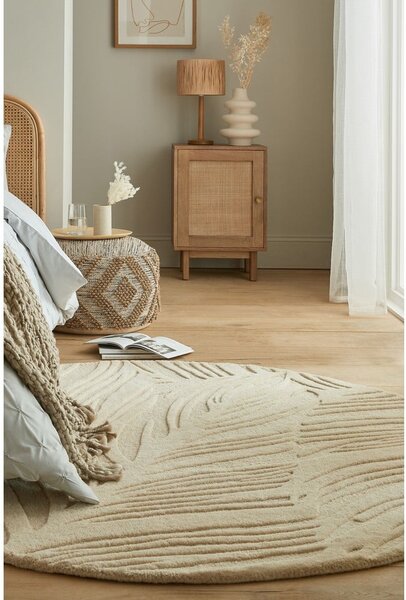 Bež volnena okrogla preproga ø 160 cm Leaf - Flair Rugs