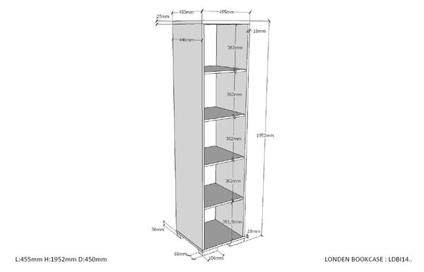 Temno siv otroški regal 46x195 cm London – Vipack