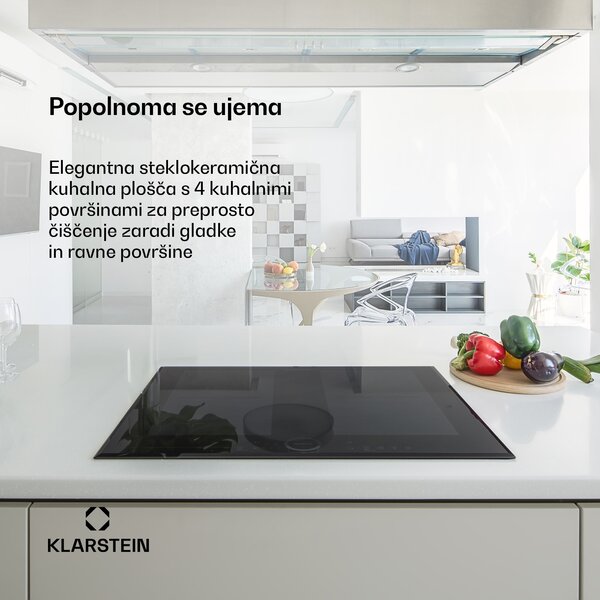 Klarstein Delicatessa 60, indukcijska kuhalna plošča, vgradna, 4 kuhalne plošče, 7000 W, steklokeramika, črna