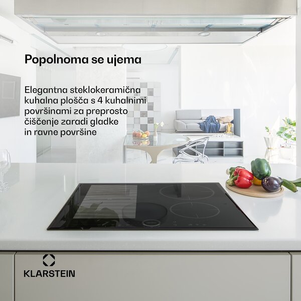 Klarstein Delicatessa 60 Hybrid, indukcijska kuhalna plošča, vgradna, 4 kuhalne plošče, 7000 W, črna