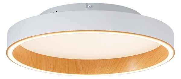 Dizajnerska stropna svetilka bela z lesom 40 cm vklj. LED 3-stopenjsko stikalo - Ingo