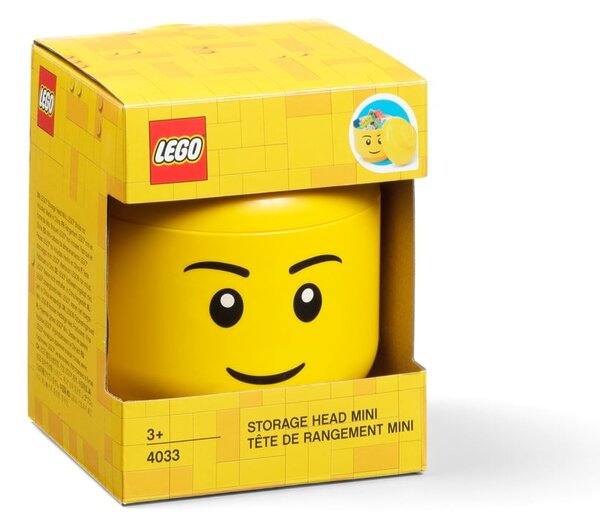 Rumena škatla za shranjevanje v obliki glave LEGO® Boy, 10,5 x 10,6 x 12 cm